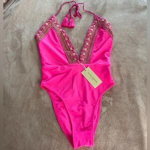 Ramy Brook Neon Pink Angela One Piece Plunge Swimsuit
